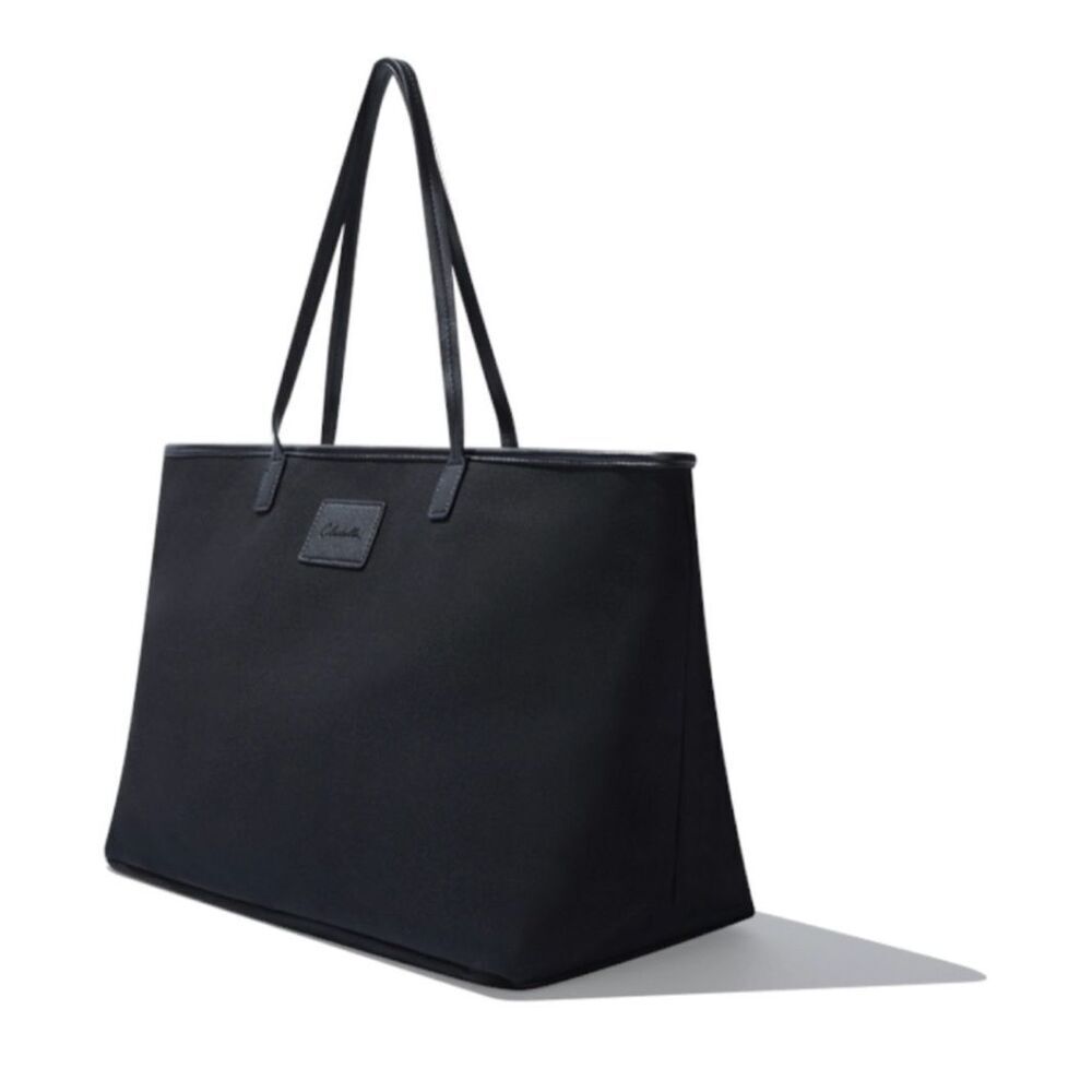 NWT Cleobella Canvas Vegan Leather Straps Zip Top Black Tote Hand Bag Large